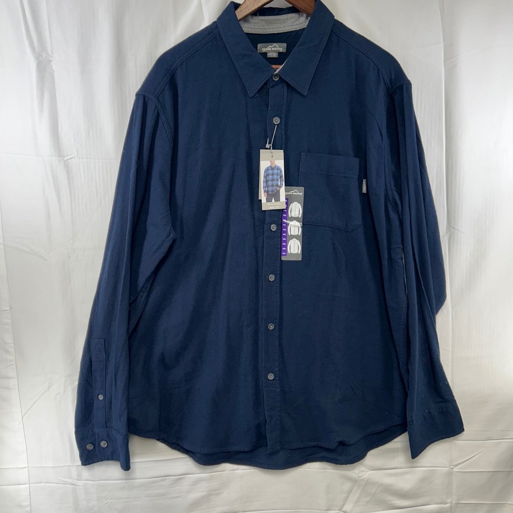 Eddie Bauer Bristol Flannel Mens XXL Navy Blue Double Brushed Cotton Shirt